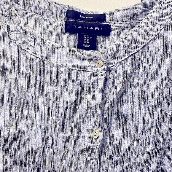 Tahari 100% linen oversized slouchy button down shirt size M - Picture 3 of 9